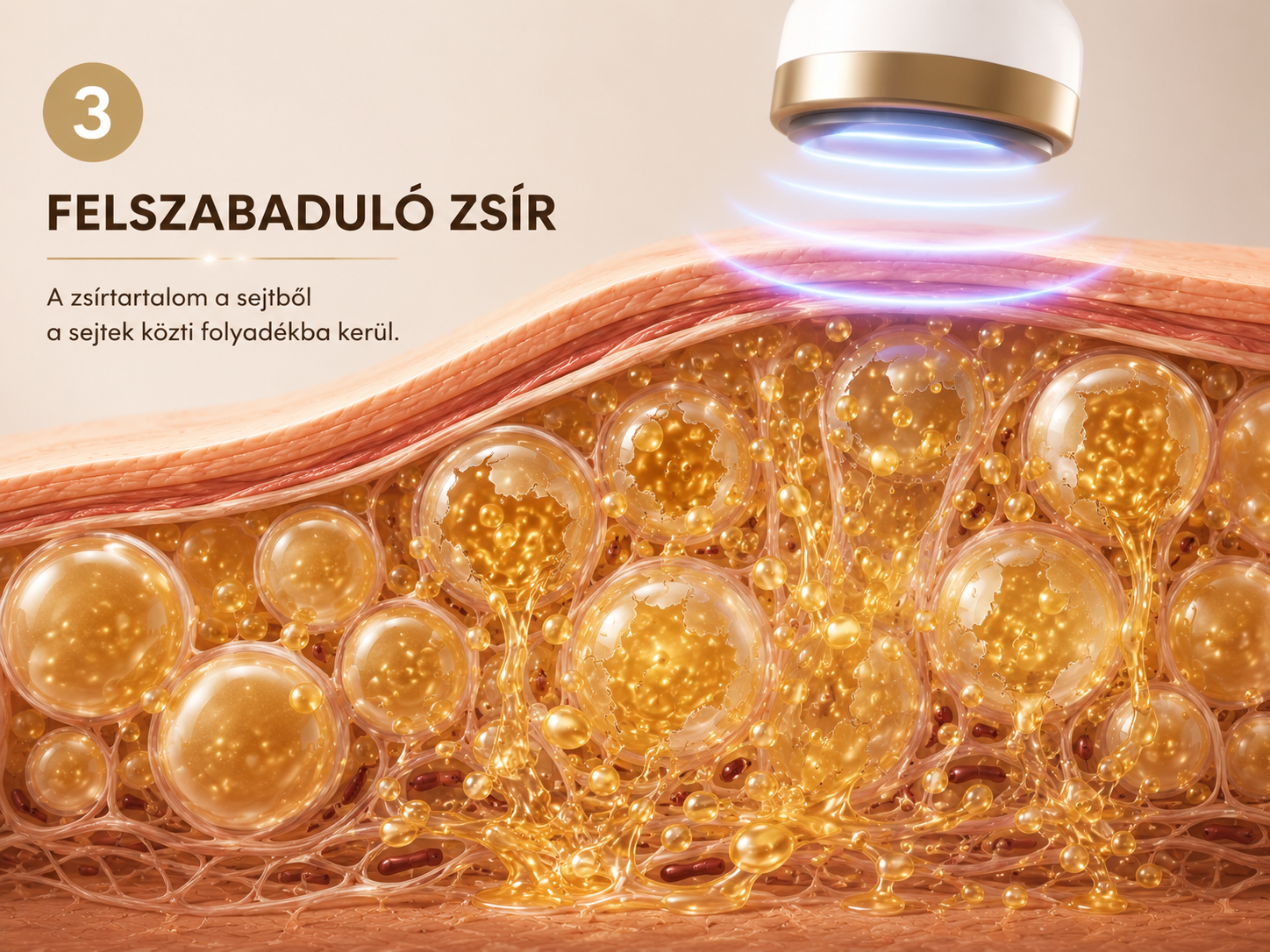 Ultrahangos kavitáció 2. lépés — mikrobuborékok a zsírsejtek között