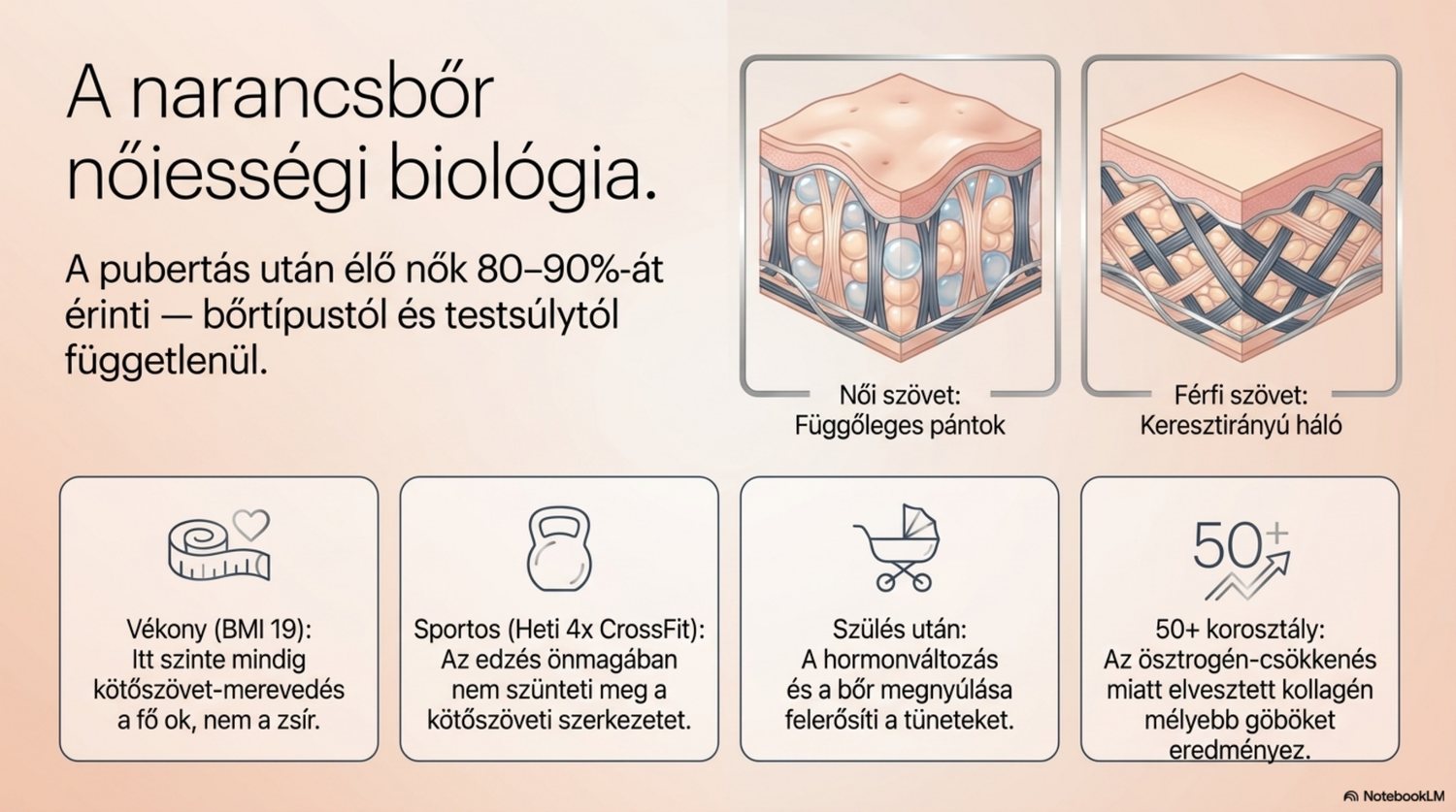 A narancsbőr női biológiai jelenség — a függőleges rostkötegek és az ösztrogén szerepe