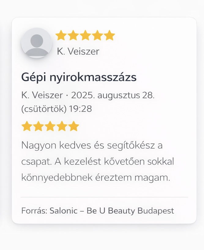 K. Veiszer ötcsillagos értékelése a Salonic-on: gépi nyirokmasszázs, sokkal könnyedebbnek éreztem magam